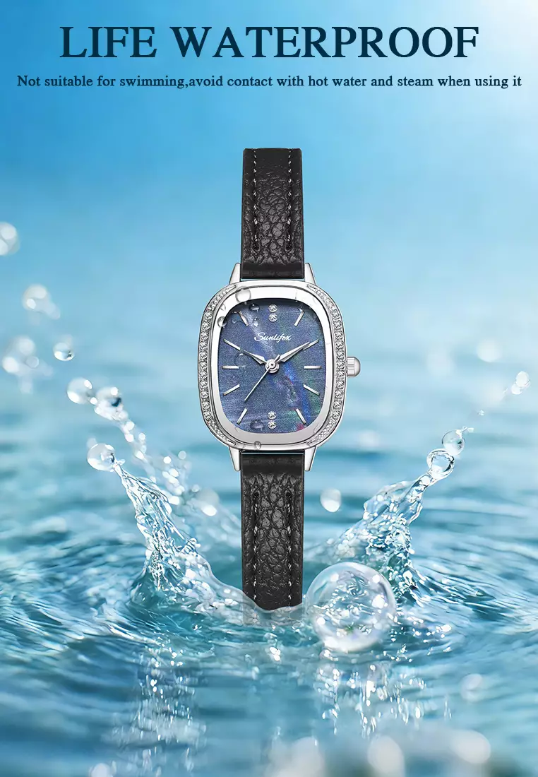 Jam Tangan Wanita Korea Elegan Berlian Vintage Dial Tali Kulit Anti Air Jam Tangan Cewek A002 black