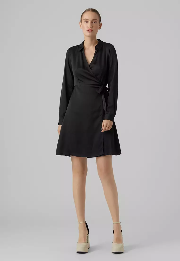 Neel Long Sleeves Fake Wrap Dress