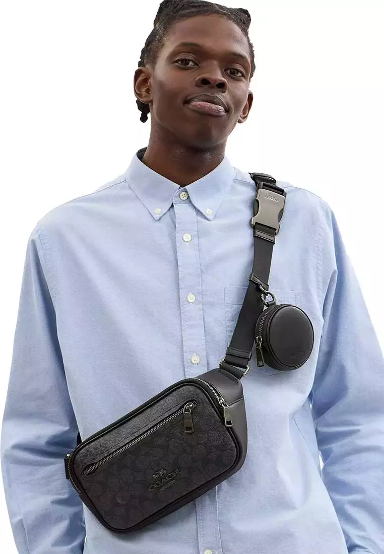 Buy Coach Elias Belt Bag In Signature Canvas Charcoal/Black CZ400