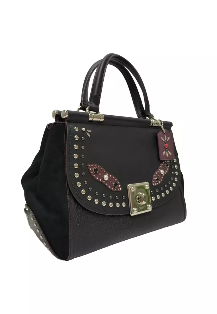 Pre-loved Coach Western Rivets Drifter Glovetanned Leather Shoulder Bag for Women in Black - O1-57120-SVBK