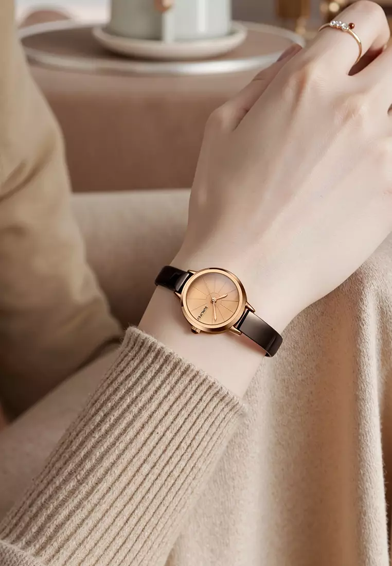 Jam Tangan Wanita Korea Retro Mini Dial Kasual Tali Kulit Jam Tangan Cewek Original brown