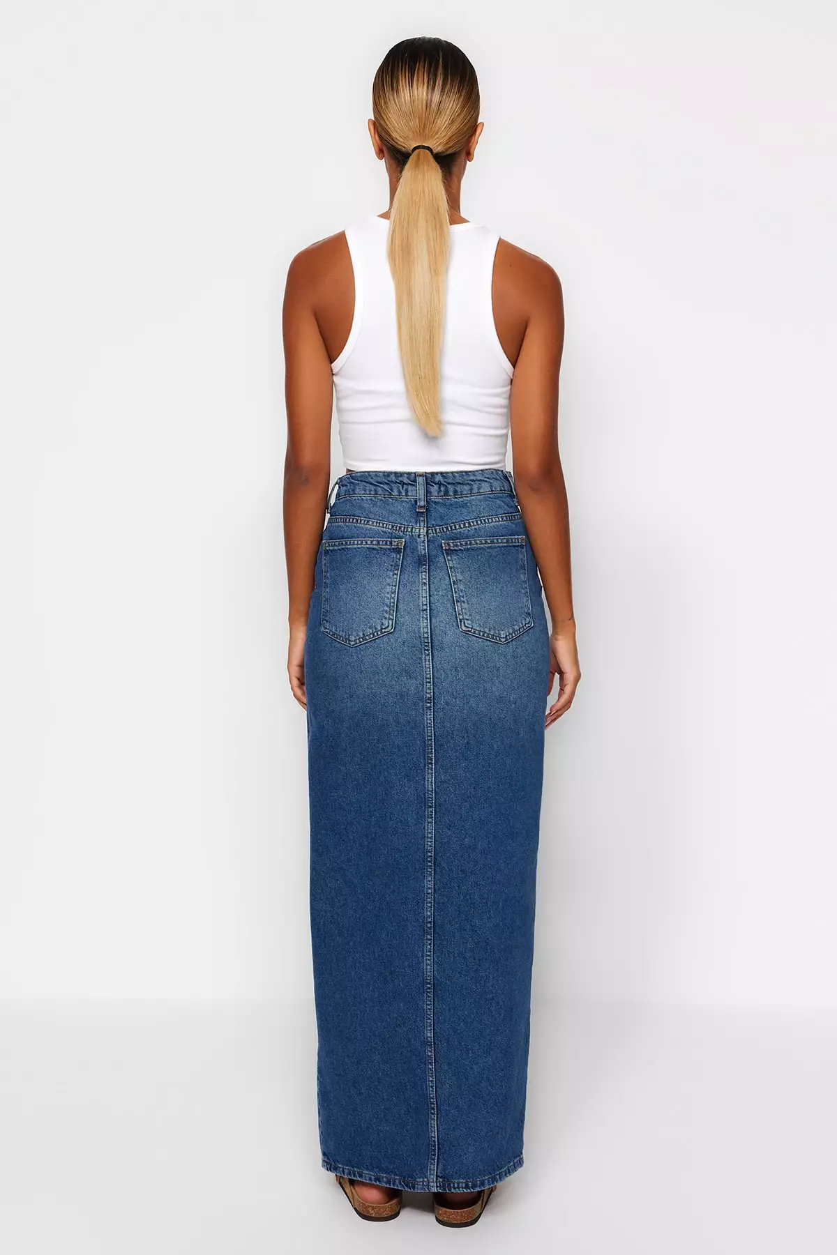 Slit Denim Maxi Skirt