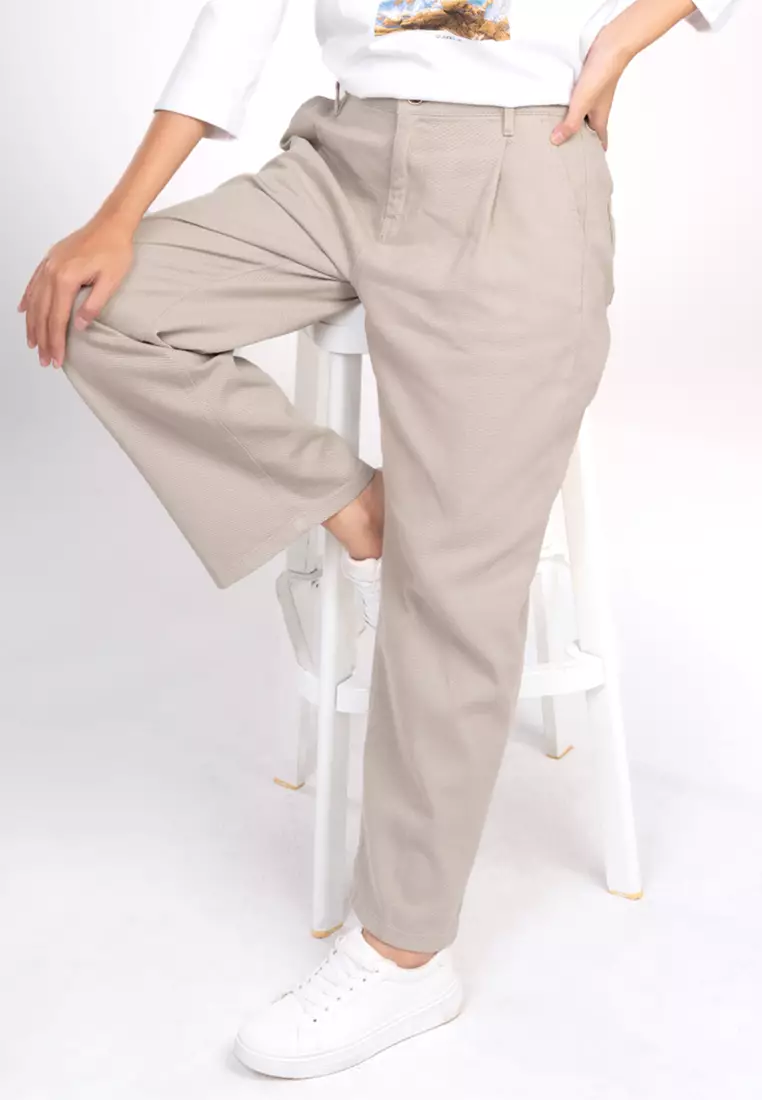 C2 Vishal Ecru Straight Cut Pants Wanita