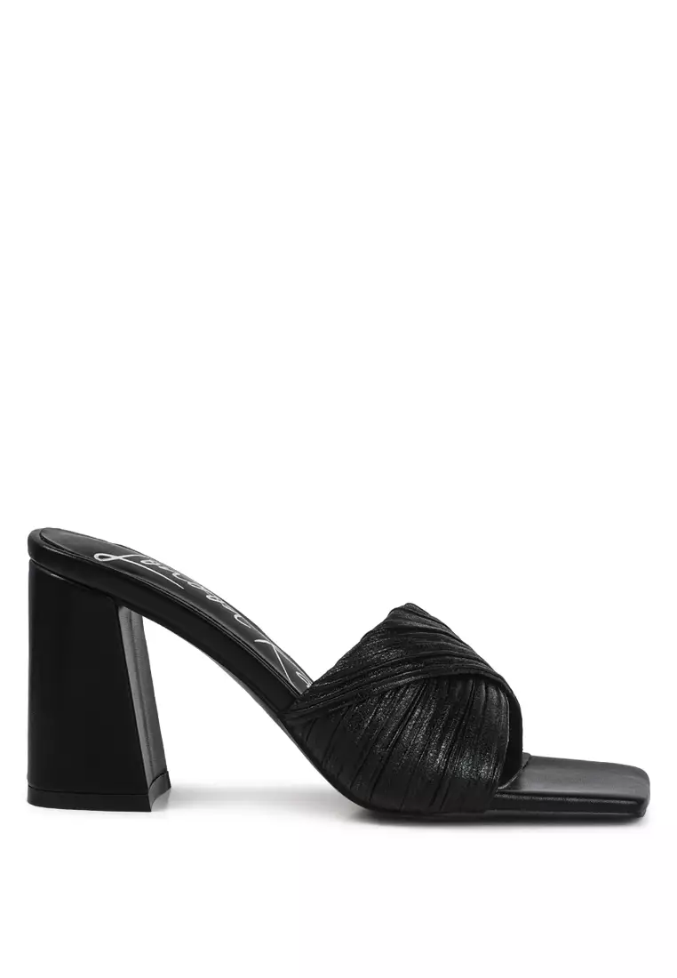 Discount on London Rag  shoes - SKU: Metallic Black Crinkled High Heeled Block Sandals