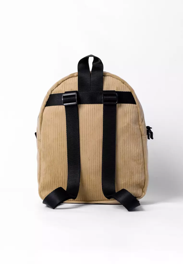 Tas Ransel Wanita Bahan Corduroy Penutup Resleting Celine Series Coklat Muda