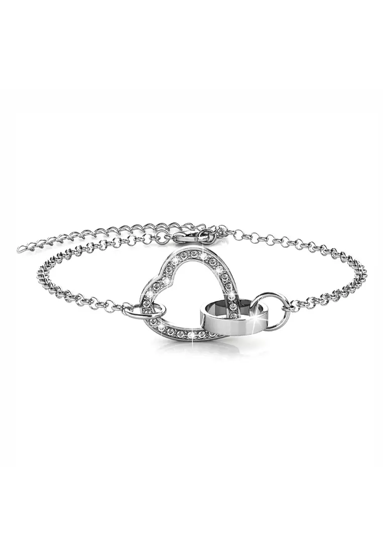 Buy Krystal Couture White Gold Interlocking Heart and Ring Necklace ...