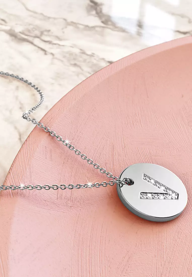 Initials Fabulous Alphabet Letter Necklace White Gold Layered Steel Jewellery - V