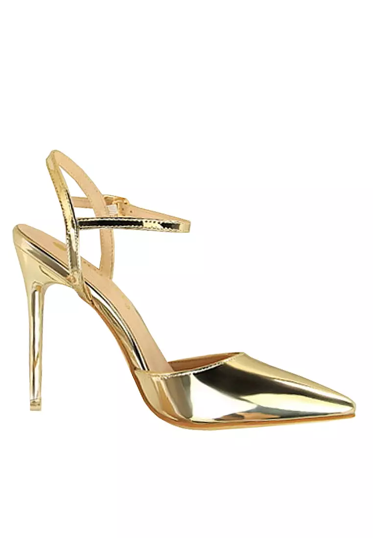 Gold pointed open hot sale toe heels