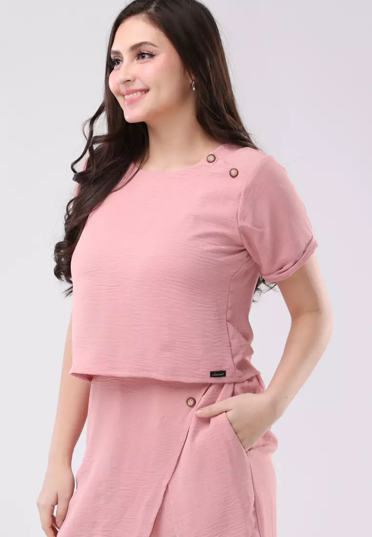 Linen Wrinkle Short Sleeves Terno Skort