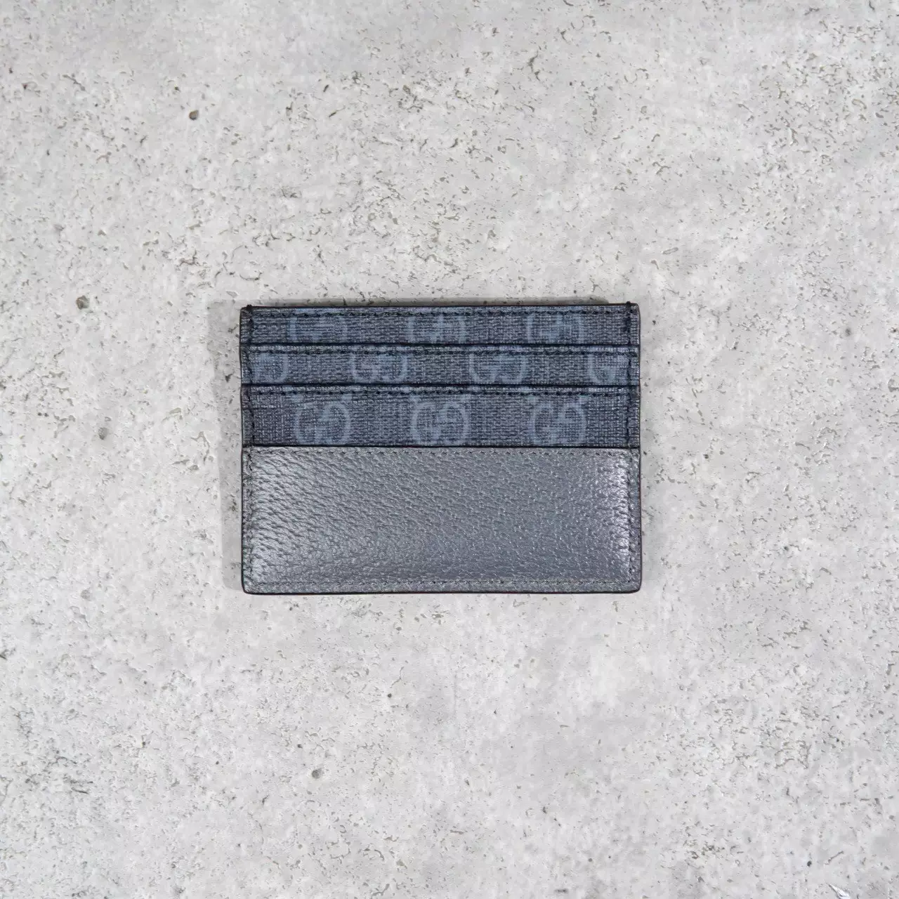 Dompet GUCCI GG INTERLOCKING MONOGRAM GREY BLACK CARD HOLDER 100% ORIGINAL