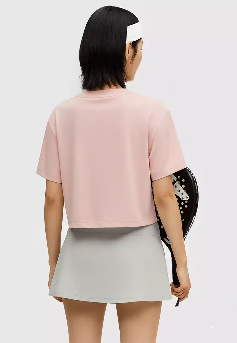 LSE10 Kaos Padel Top Crop T Shirt Olahraga Dryfit Wanita baby pink