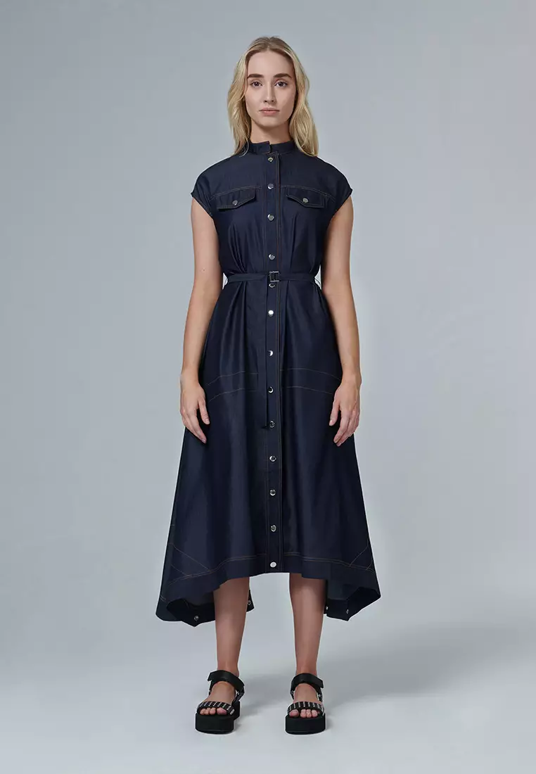 Belted chambray dress sale