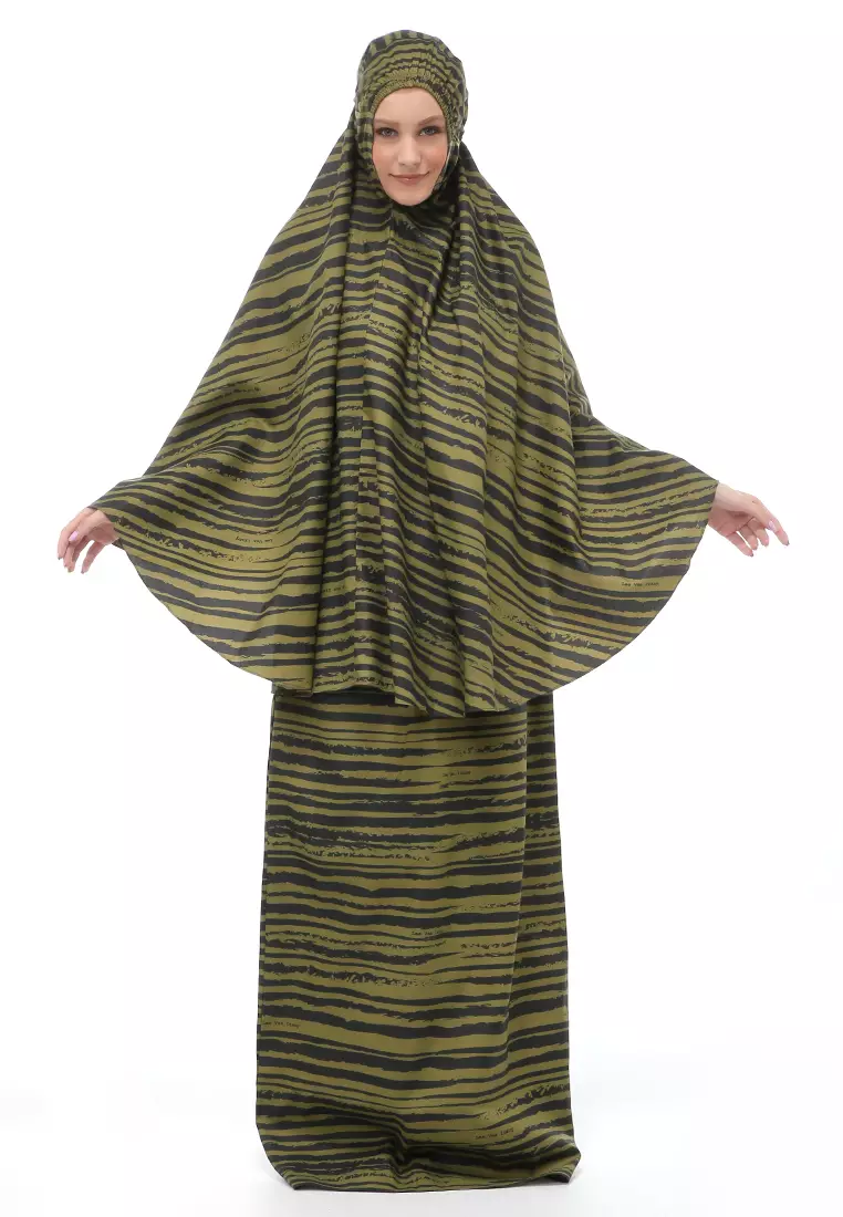 Damara Mukenah Bali Muslimah Atasan Bawahan Wanita Motif Kombinasi Relaxed Fit - Army