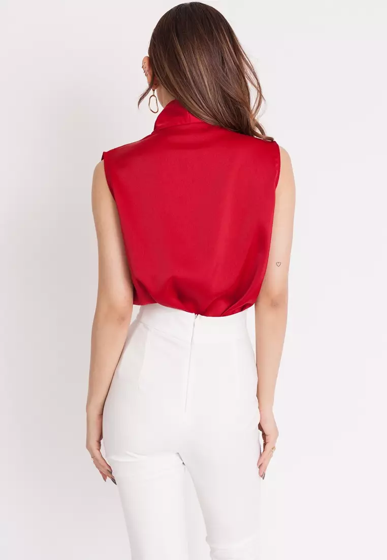 Buy Hook Clothing Sleeveless Draped Satin Blouse Online ZALORA Malaysia