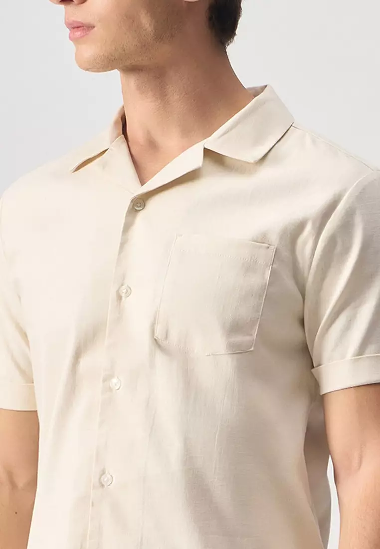 Open Collar Linen Short Sleeve Shirt