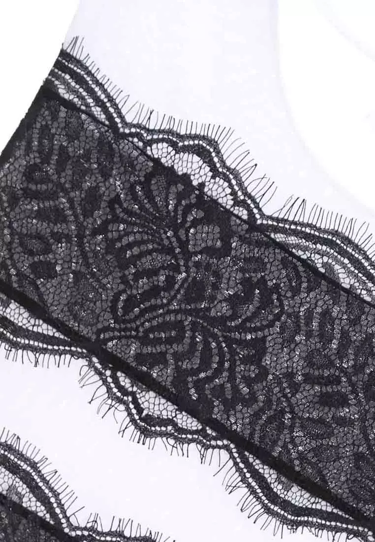 White Mesh Vest With Black Lace