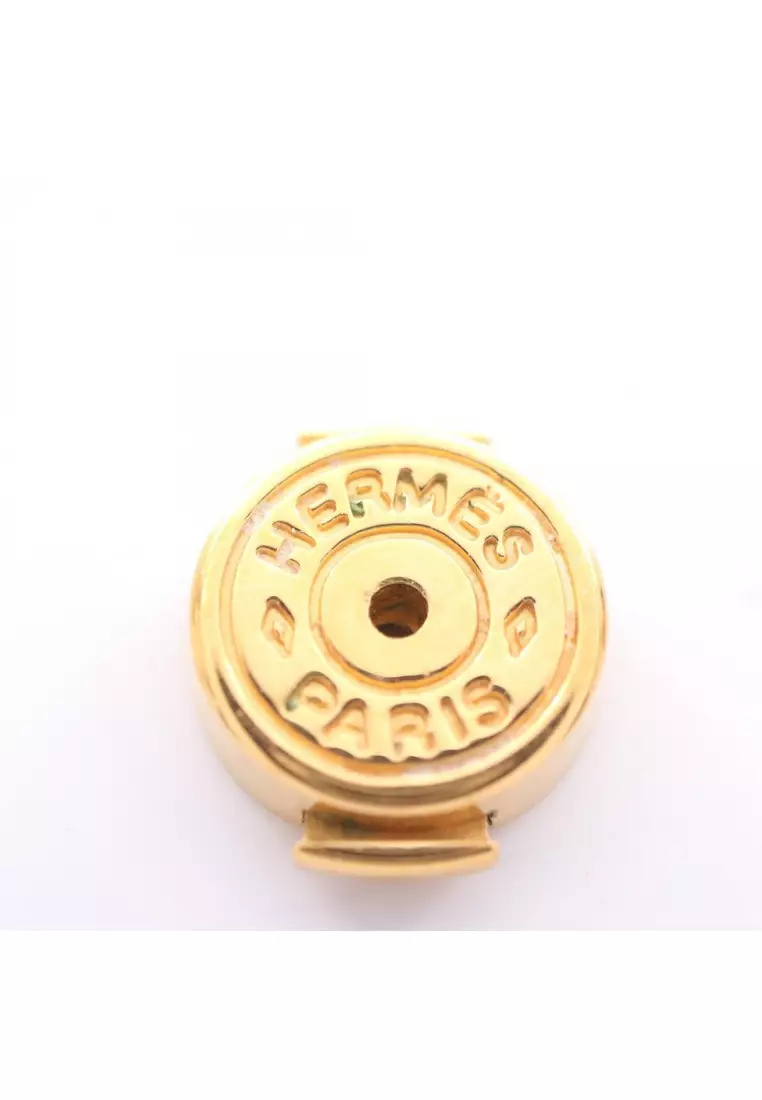 Pre-Loved Hermès Cage d'H Ash H-cube earrings GP gold off white