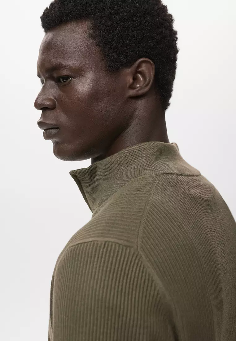 Ribbed Sweater With Zip Neck