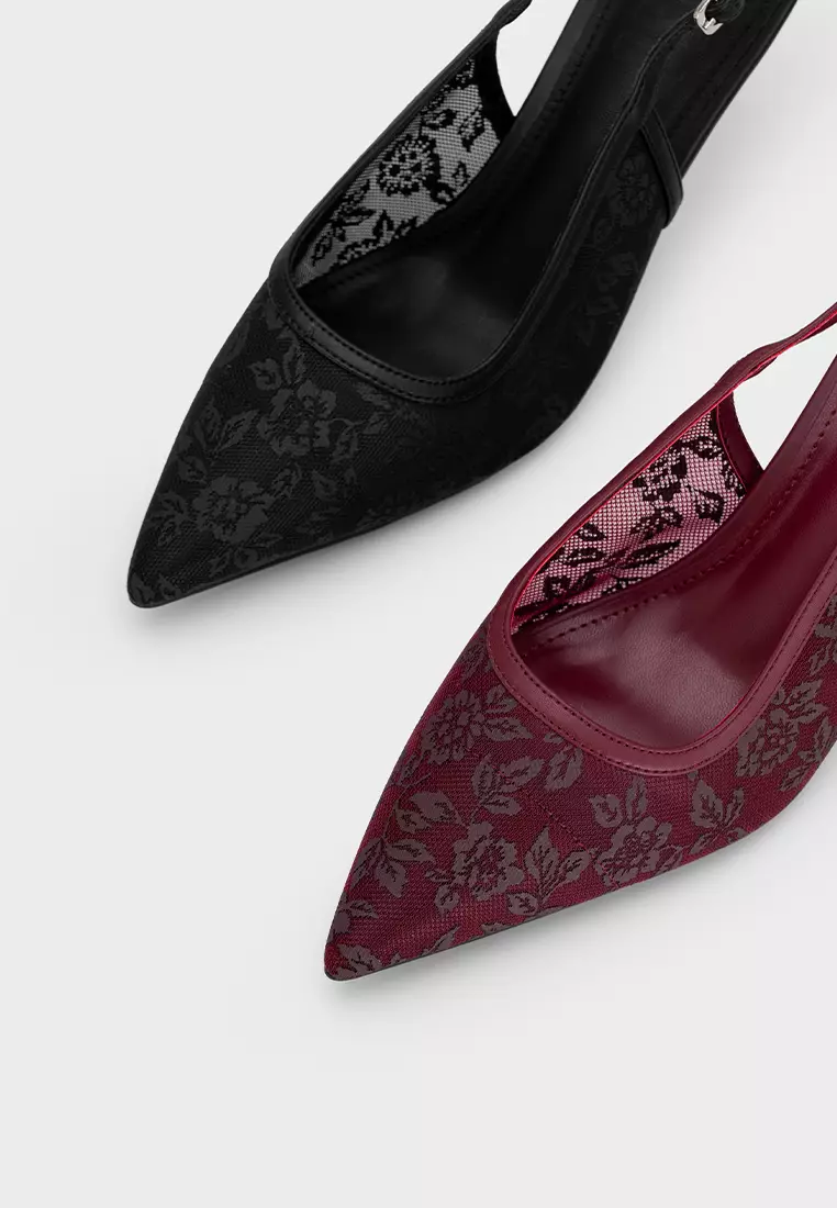 MESH FLORAL SLINGBACK HIGH HEEL PUMP