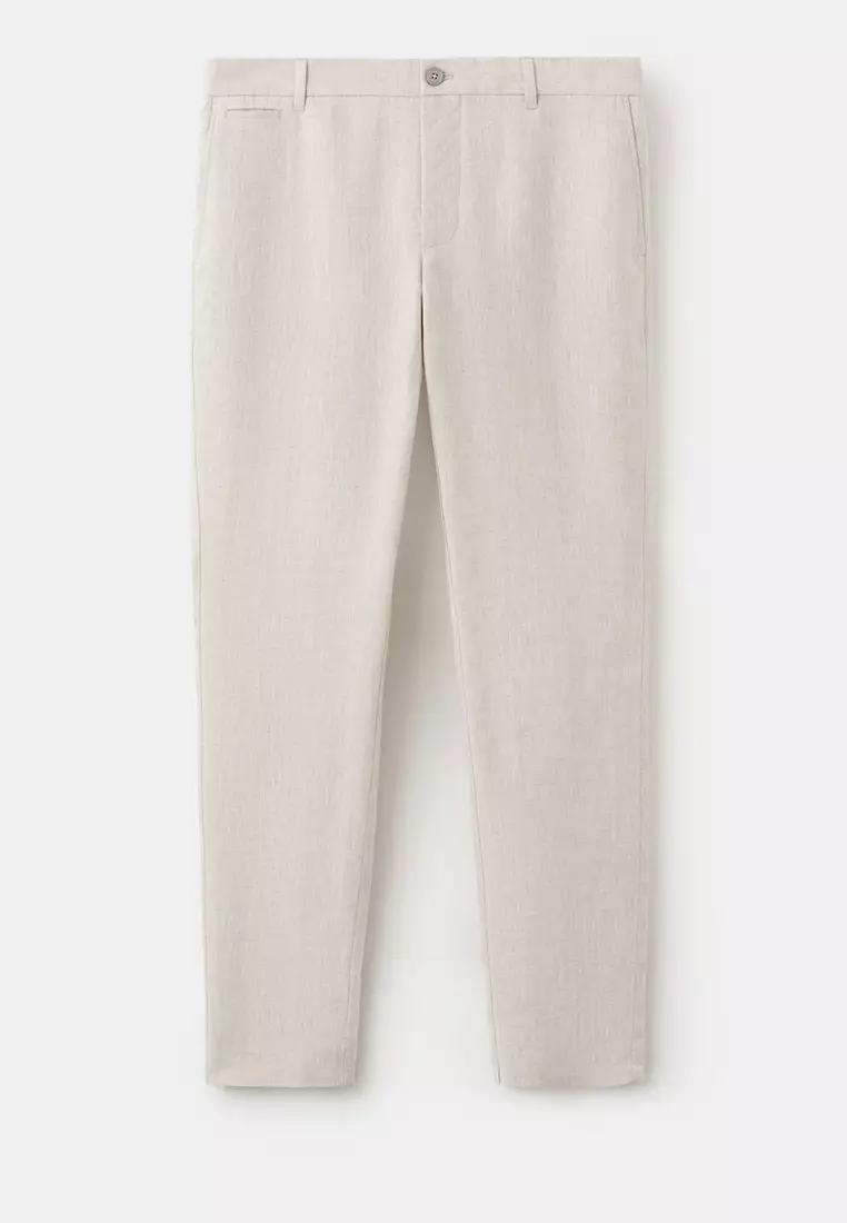 Slim-Fit 100% Linen Trousers