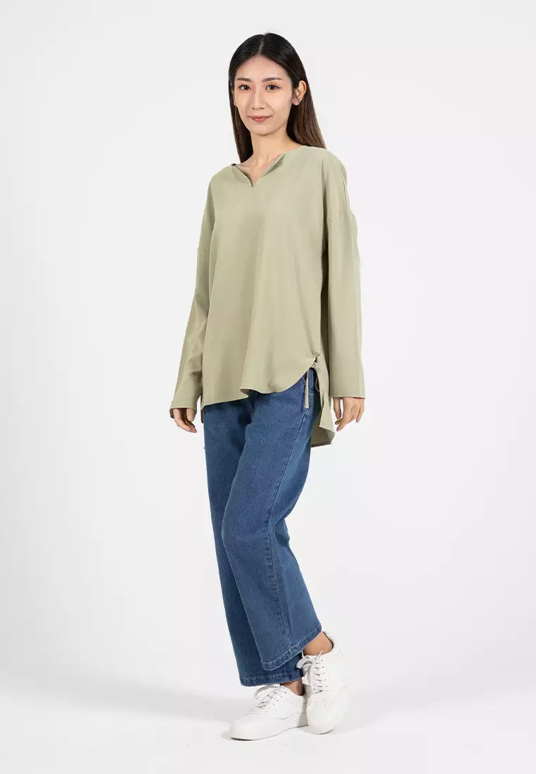 Forest Ladies Polyester Plain Blouse Women Long Sleeve Blouse - 822420-41Green
