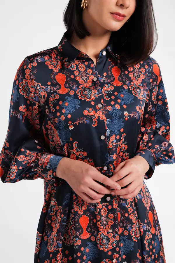 MINIMAL - Elizha - Gamis Motif Ornament - Navy Warna Navy_Dark