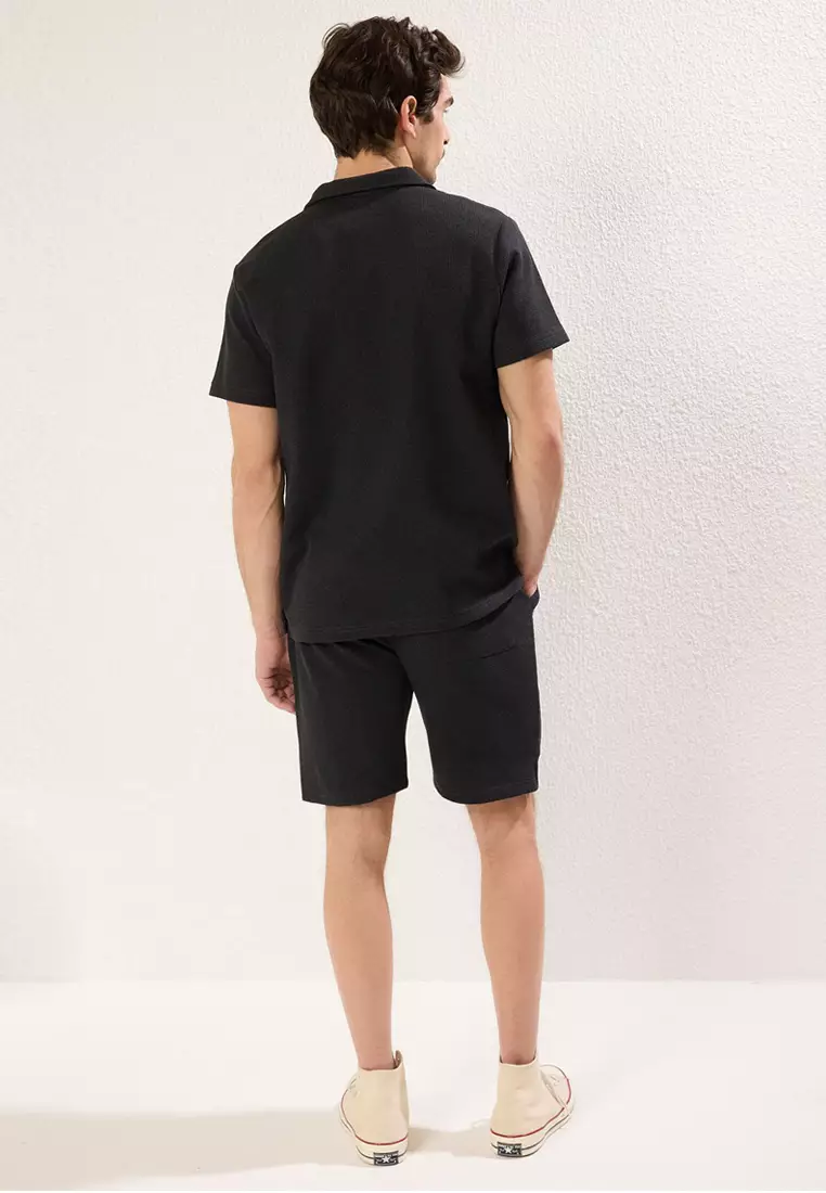 Anthracite Regular Cut Textured Fabric Tagged Polo Neck Tracksuit TMNSS23EM00003