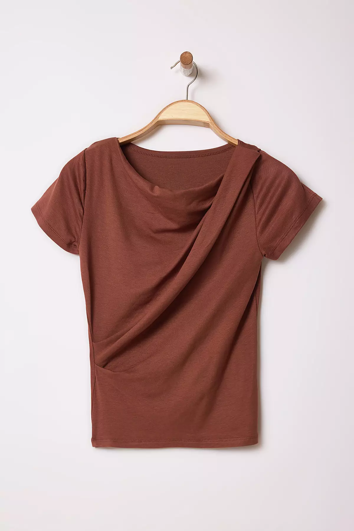 Brown Gather/Drape Detailed Fitted/Body Fitted Knitted Blouse TWOSS25BZ00278