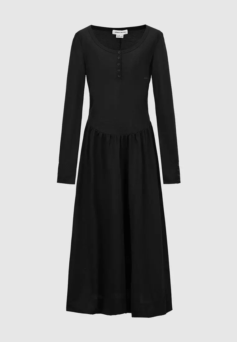 UR秋季新款女装法式气质赫本风显瘦长袖连衣裙UYV740012