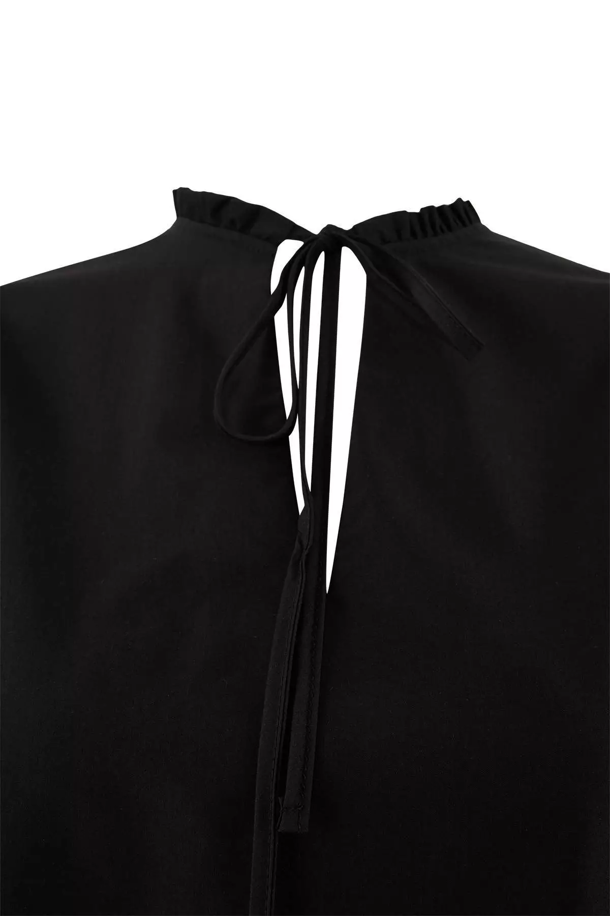 Black Voile Thin Lace-Up Summer Woven Plus Size Blouse Tbbss26Af00020