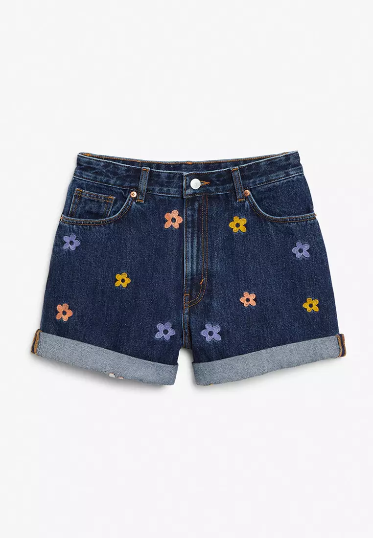 Buy Monki High Waist Flower Denim Shorts 2024 Online | ZALORA Philippines