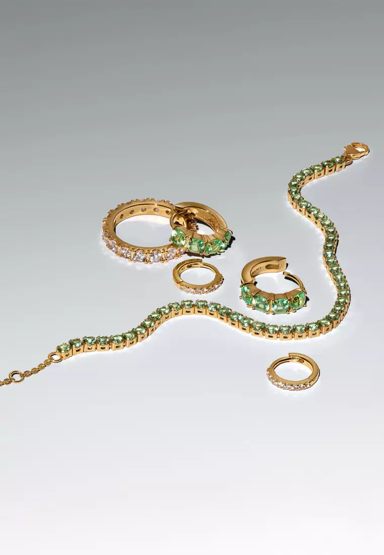 Pandora 14K Gold Plated Green Hoop Earrings