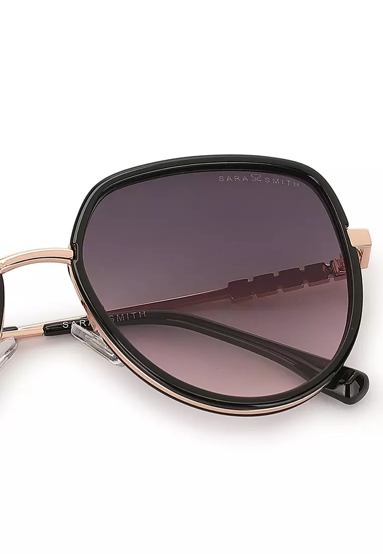 Unisex Fashion Sunglasses - Glossy Black / Grey-Light Pink