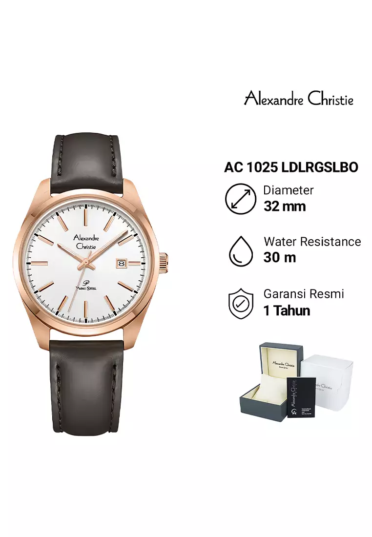 Alexandre Christie Couple Jam Tangan Analog Pria Wanita Rosegold Case Brown Leather Strap - 1025MELSSSLBO