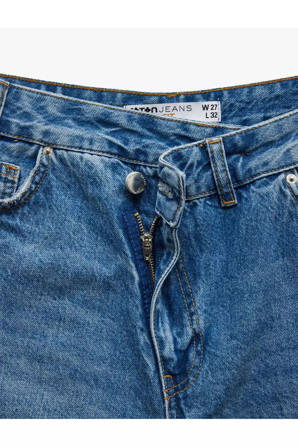 Wide Leg Pocket Buttoned Jean Trousers - Loose Straight Fit Jean