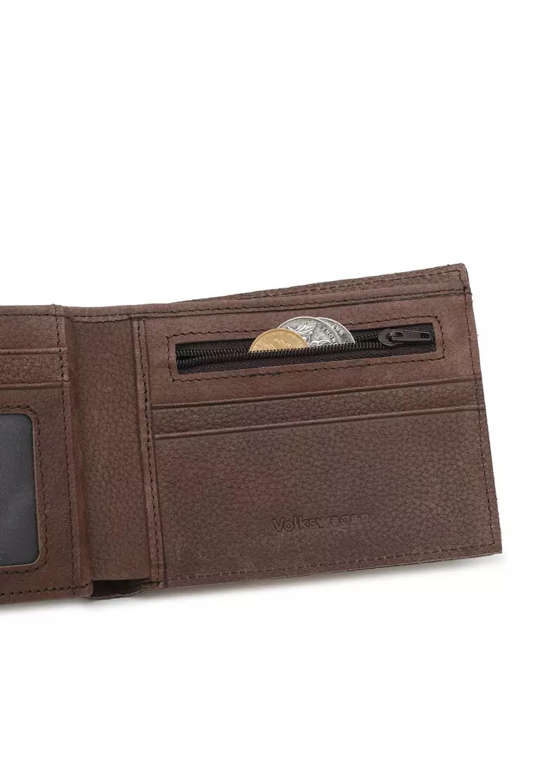 Men's RFID Genuine Leather Bi Fold Center Flap Short Wallet With Coin Compartment