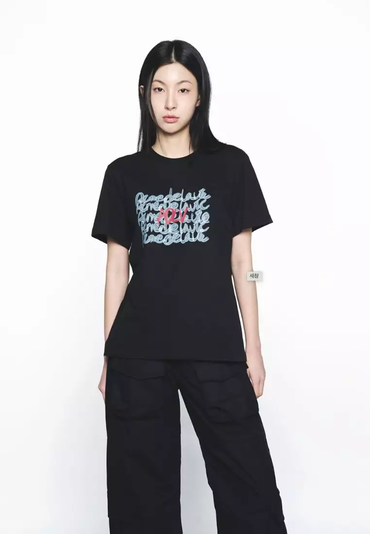 Oil Painting Graphic Woman Short Sleeve T-Shirt Black