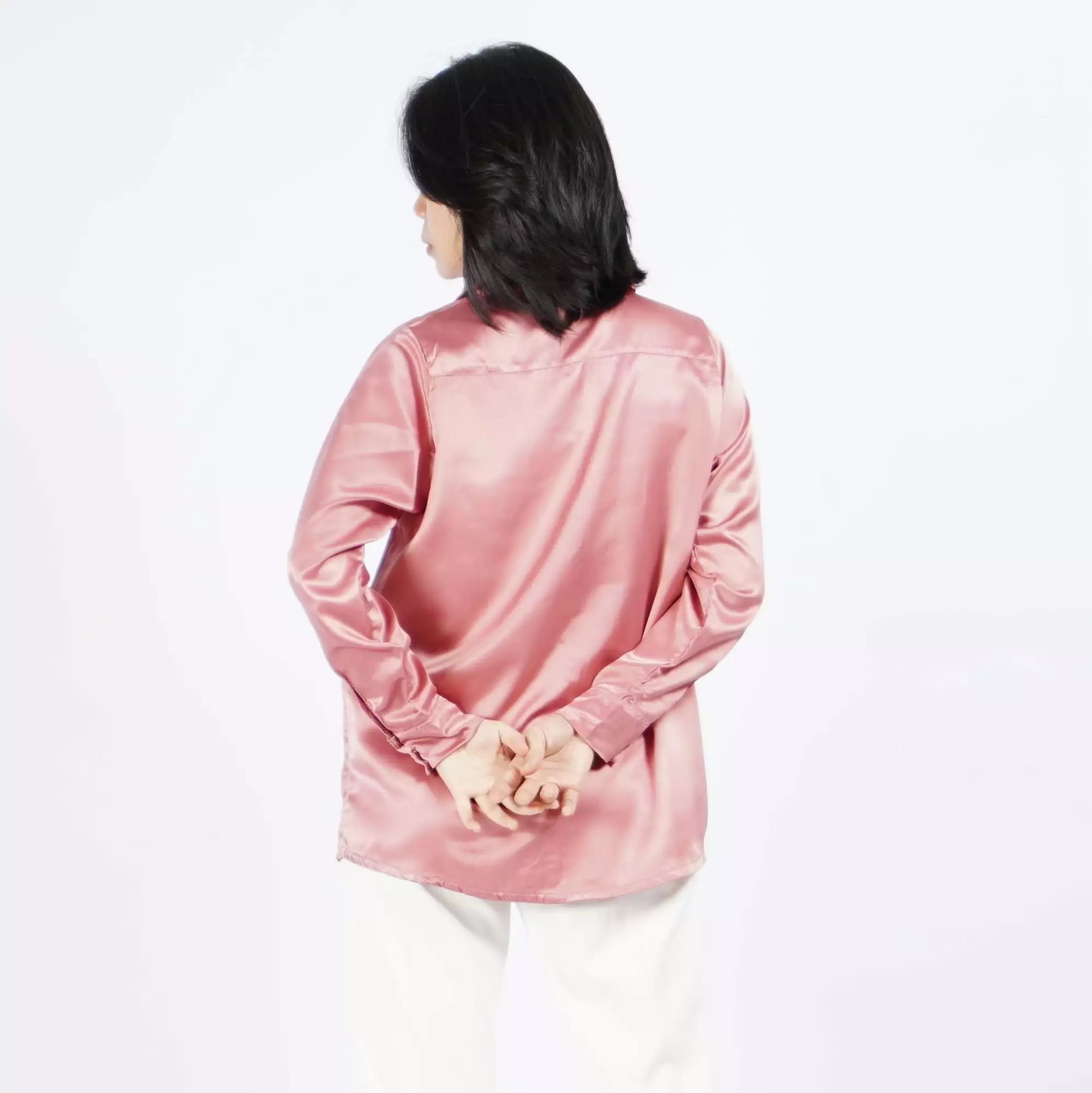 Kemeja Satin VICTORIA Kemeja Wanita Gaya Korea - Pink