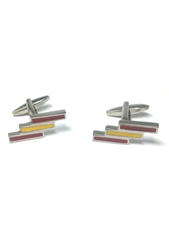 Splice Cufflinks silver Red and Yellow Staggered Lines Cufflinks SP744AC37FSGSG_1