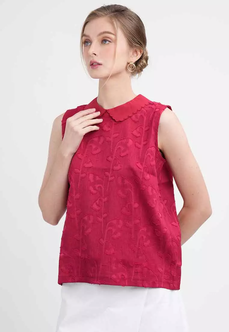 Clara Sleeveless Scalloped Collar Blouse
