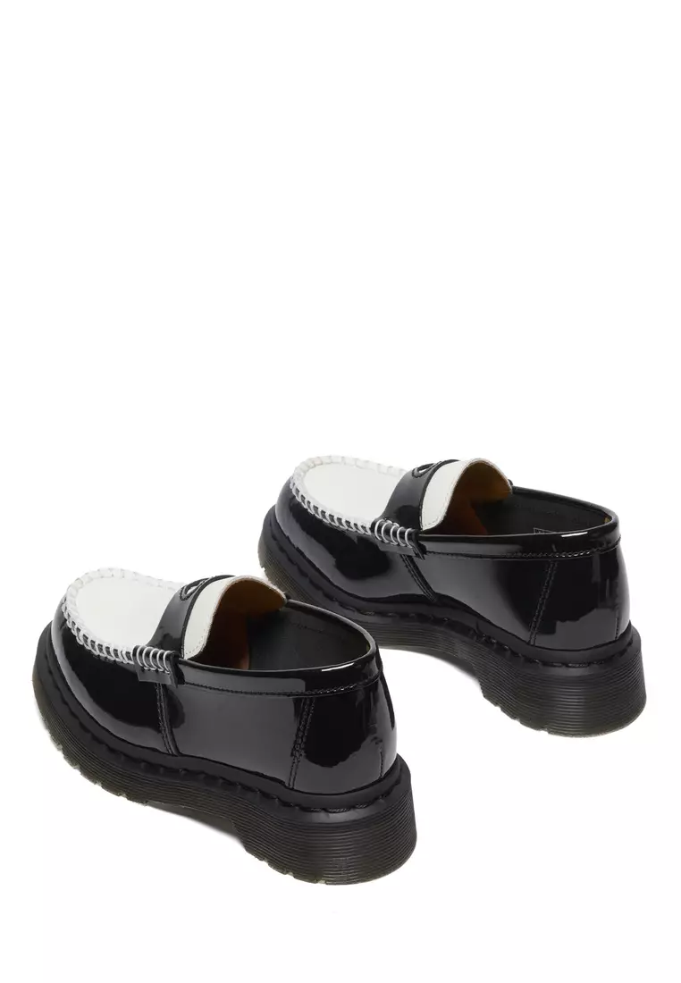 Penton Heart Two-Tone Arcadia Rub Off Leather Black + White Loafers -Women