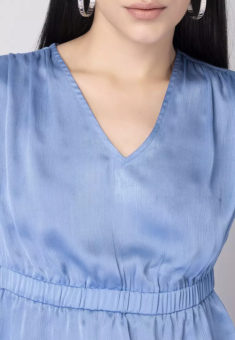 Pastel Blue Textured Peplum Top