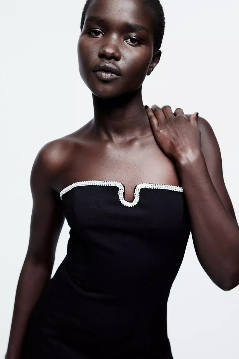 Rhinestone-trimmed bandeau dress