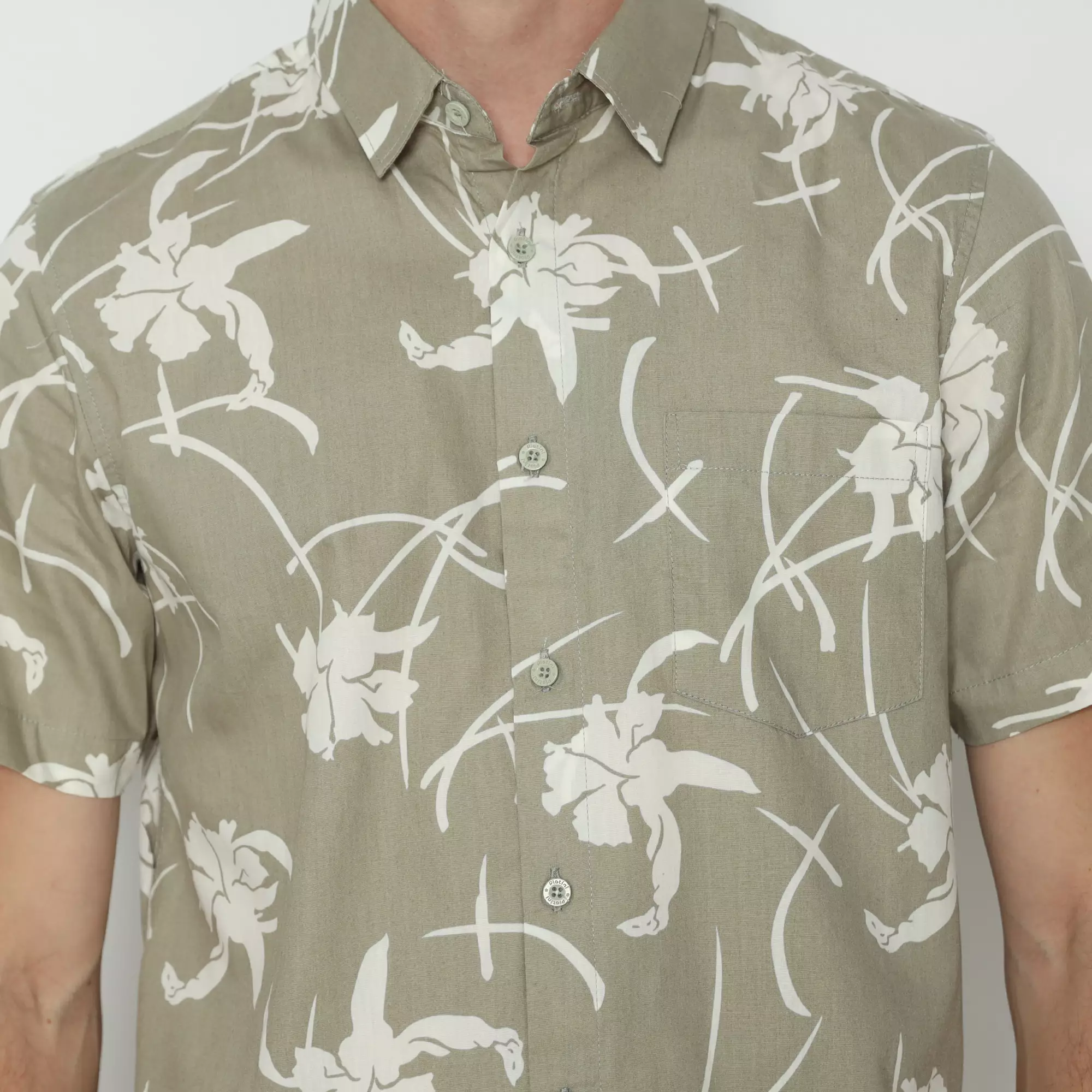 Platini Kemeja Motif Printing Pria Lengan Pendek Katun SAGEGREEN 132258