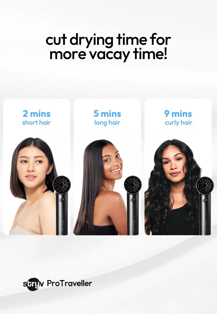 ProTraveller 吹風機 - 霧影黑 - 旅行友好 / 輕巧 / 快速乾髮 - 附贈 3 個旅行轉接頭