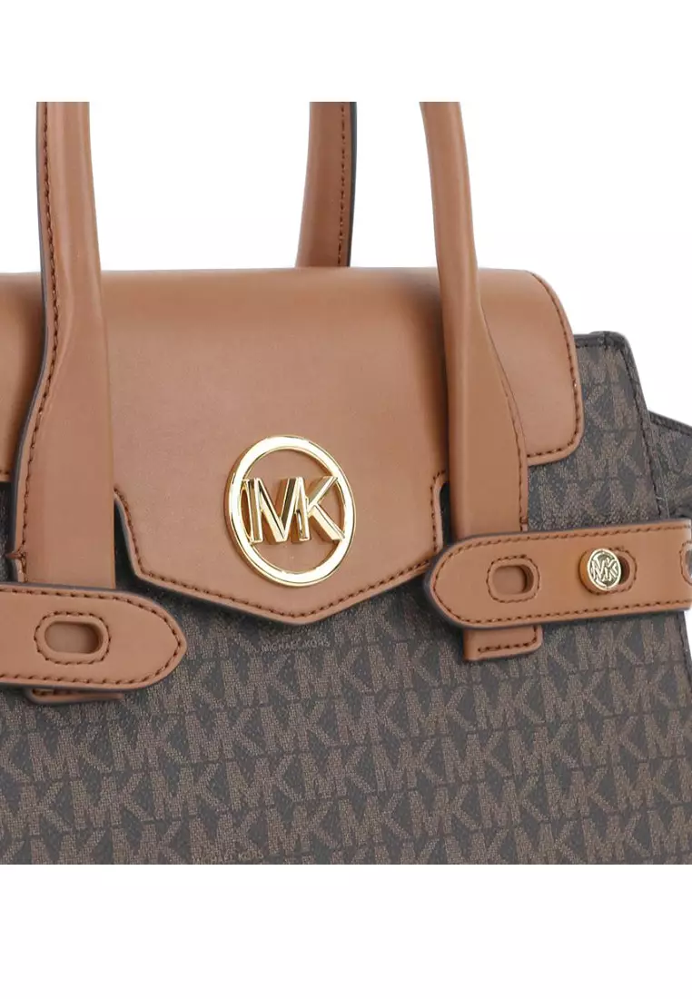 Carmen Medium Logo and Faux Leather Belted Satchel - Brown