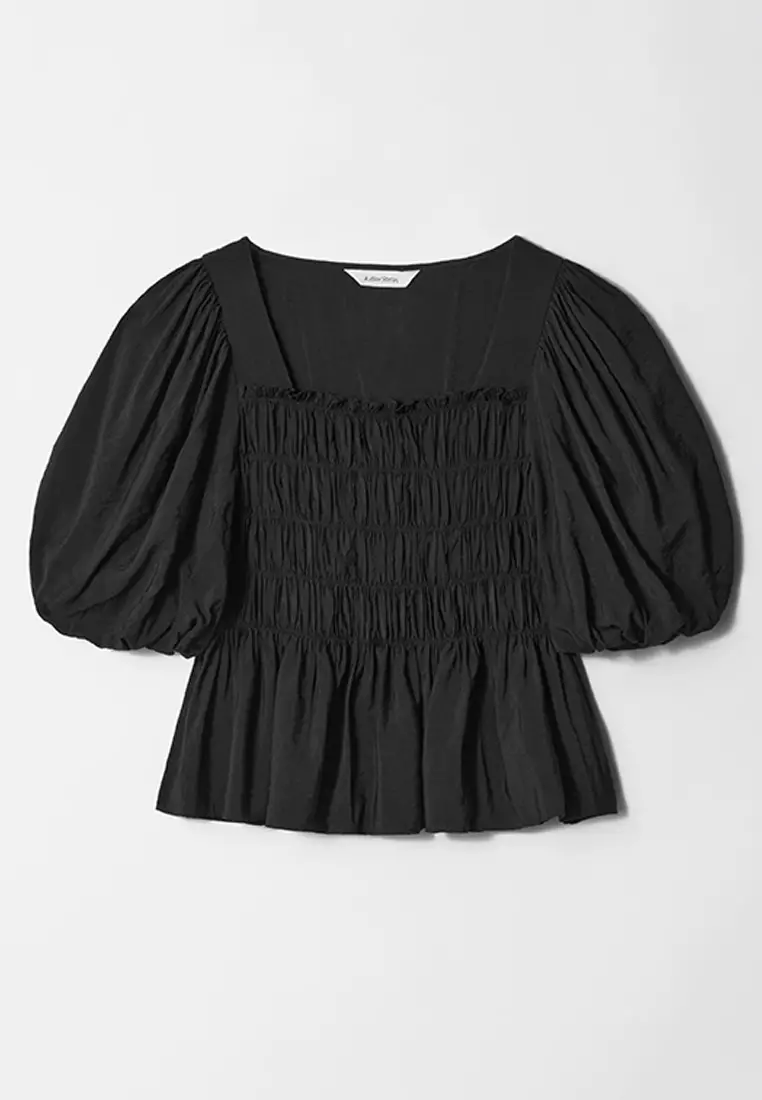 Smocked Puff-Sleeve Blouse