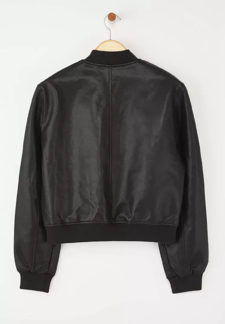 Faux Leather Bomber Jacket