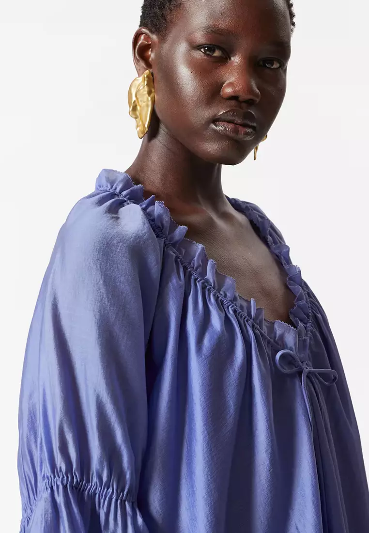 & other stories blue ruffle dress & Other Stories Sheer Chiffon Mini Dress With Ruffles And Tier Hem in Blue