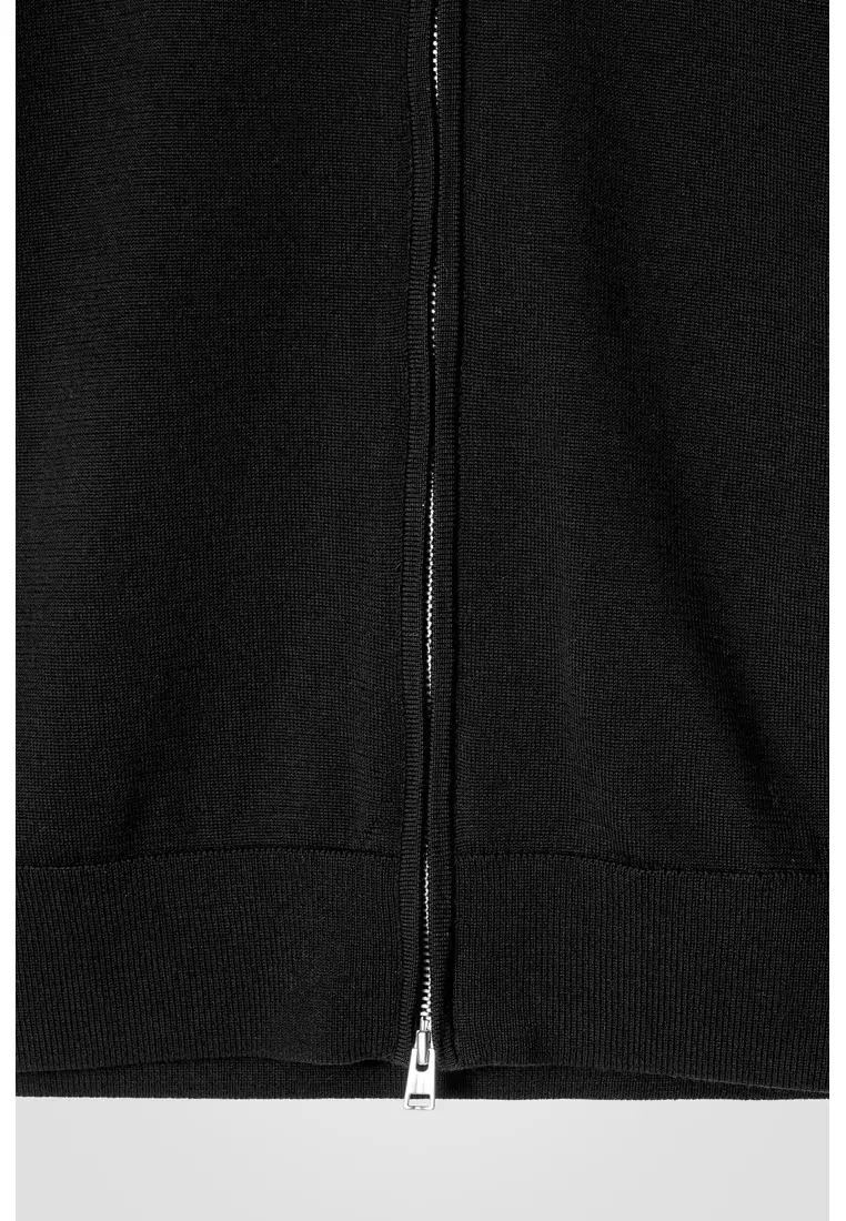 FUNNEL-NECK MERINO WOOL ZIP-UP CARDIGAN